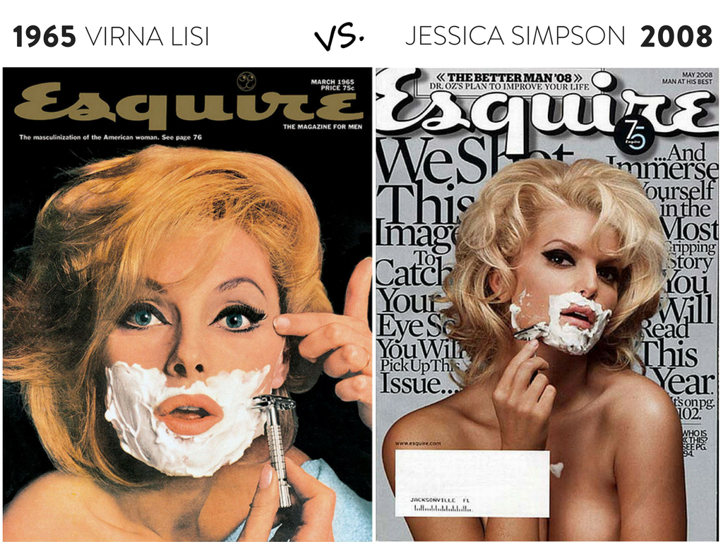 Couvertures de Virna Lisi (et non Marilyn Monroe) et Jessica Simpson se rasant pour Esquire.