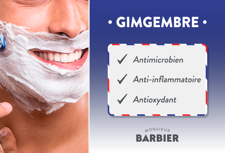 Gingembre antioxydant anti-inflammatoire, antibactérien crème de rasage cosmétique monsieur barbier